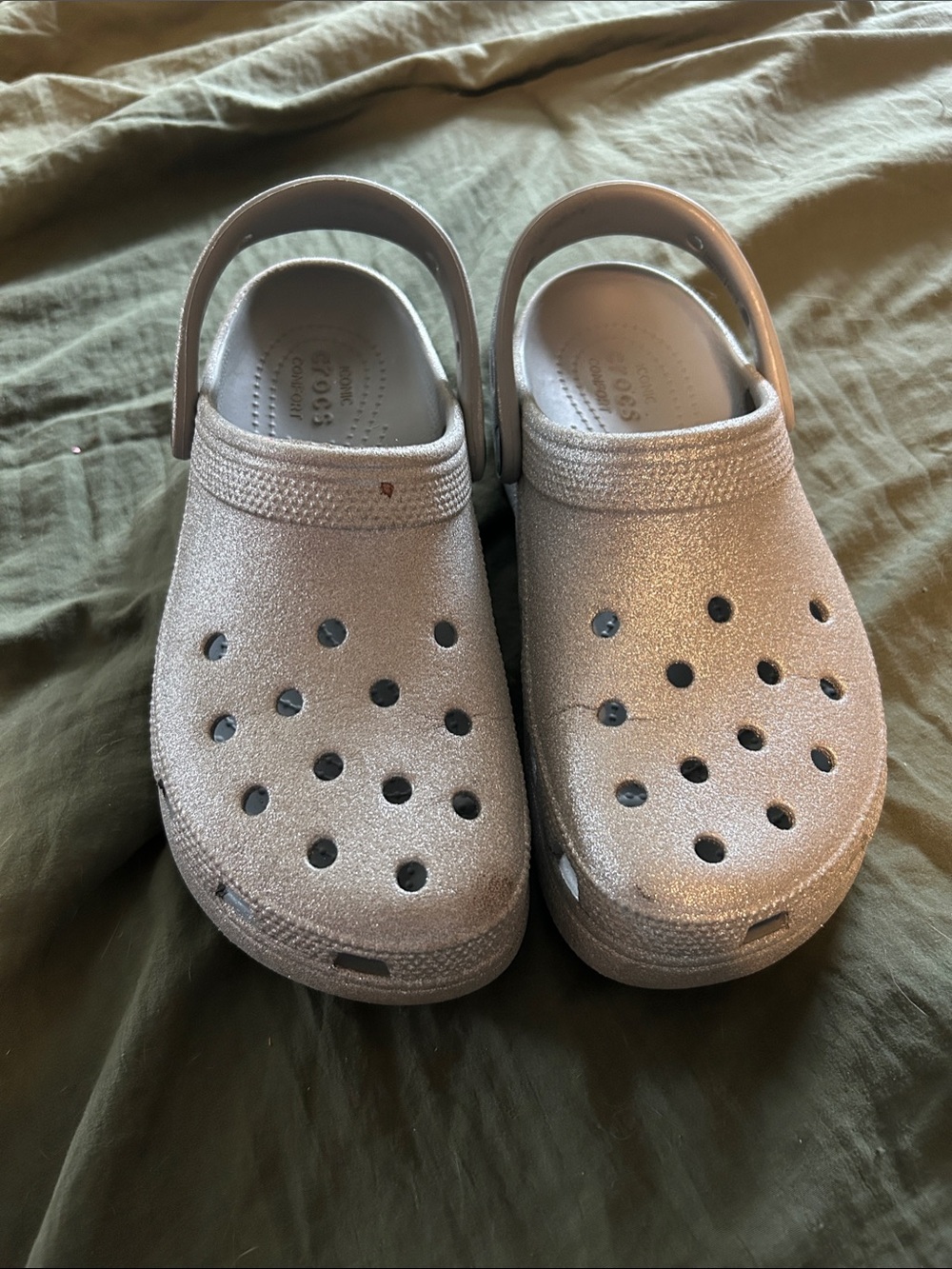 CROCS womens Glitter Clogs in Silver